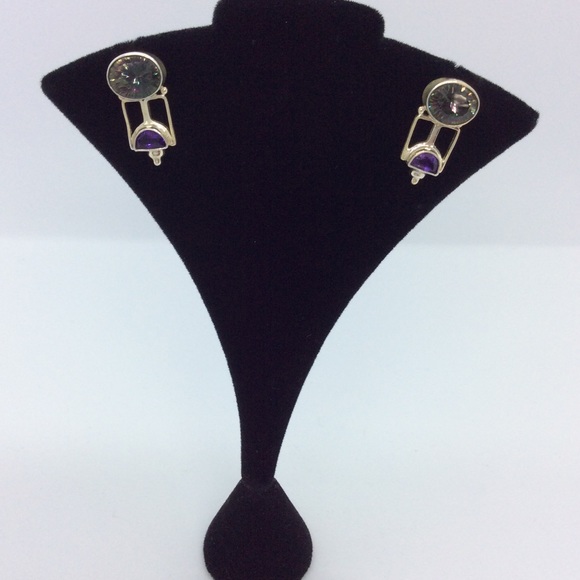 Vintage Amethyst & Quartz Earrings - Picture 1 of 7